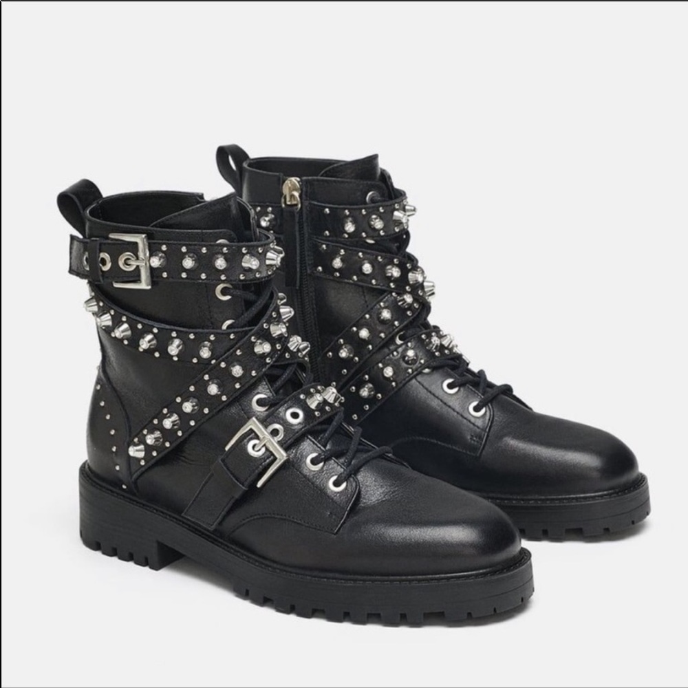 REAL leather Studded combat boots! NWT!